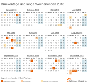 Brückentag 2018 und lange Wochenenden im Kalender 2018